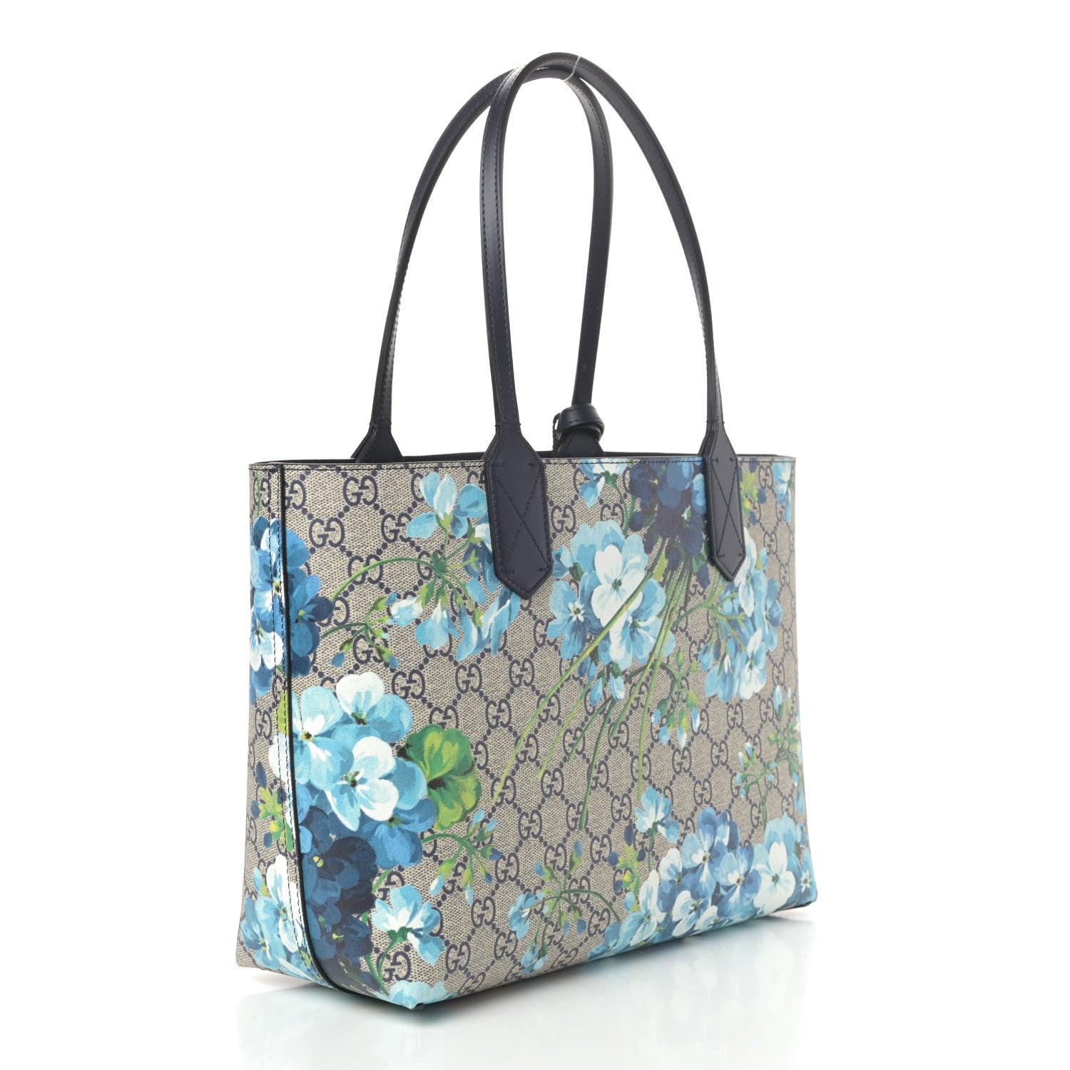 Gucci GG Supreme Monogram Blooms Small Reversible Tote Beige Blue Navy 3 of 5