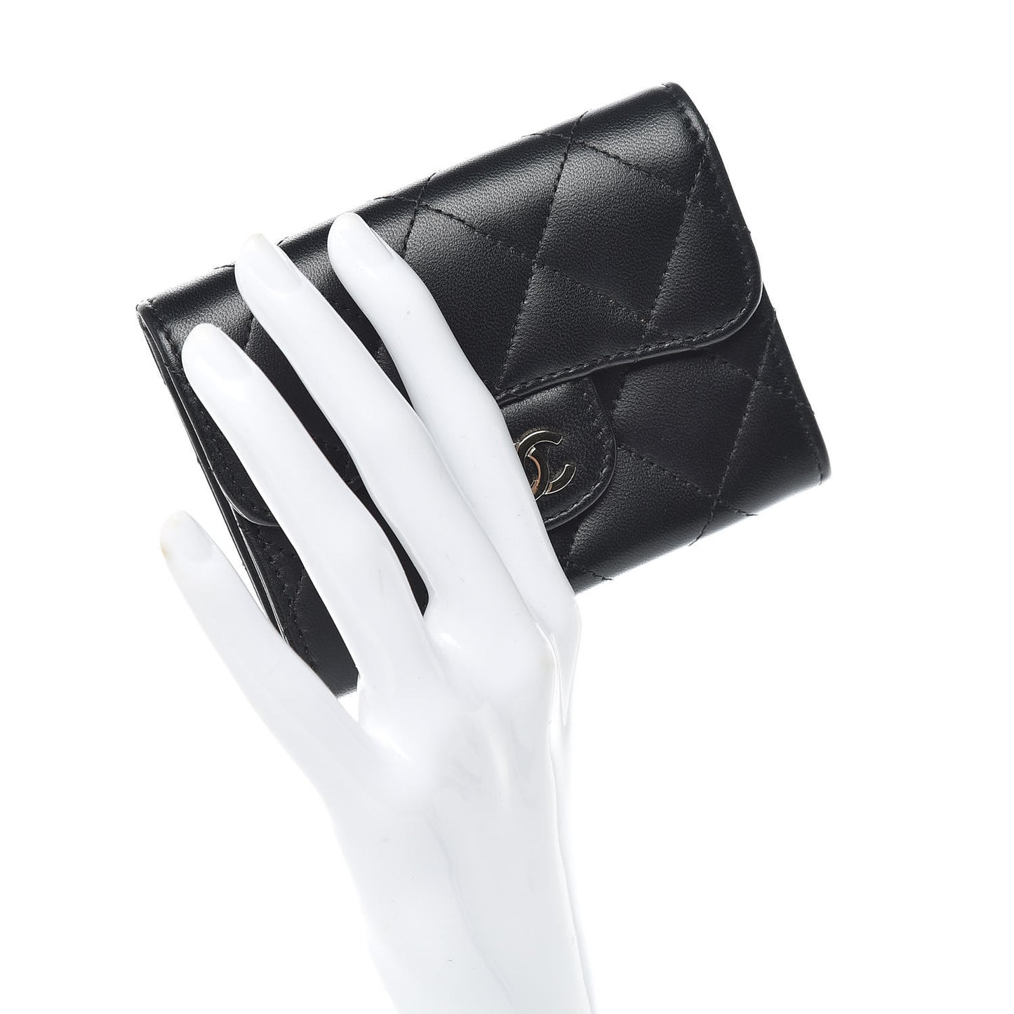 Lambskin Quilted Flap Card Holder Wallet Black