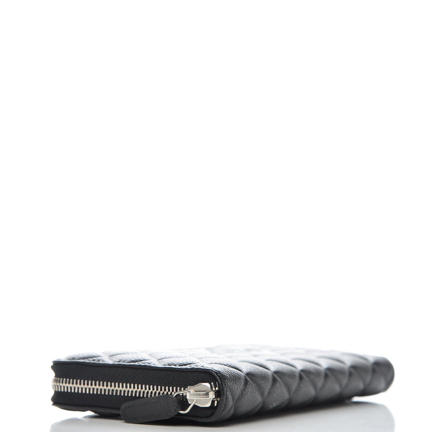 Caviar Quilted Diamond CC Gusset Zip Around Wallet Black