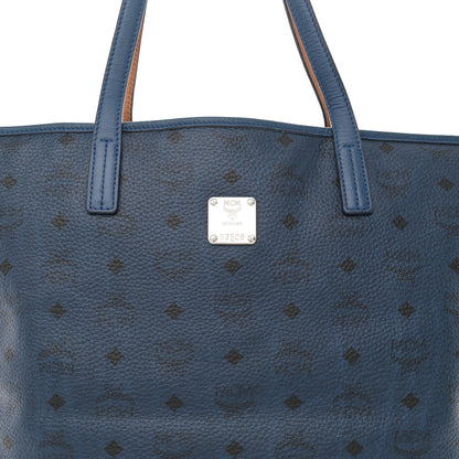 MCM Visetos Medium Top Zip Shopper Tote Blue 7 of 11