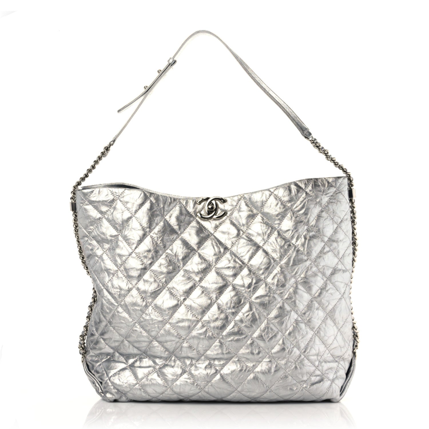 Chanel Metallic Crackled Calfskin Quilted Hobo Silver 1 of 9
