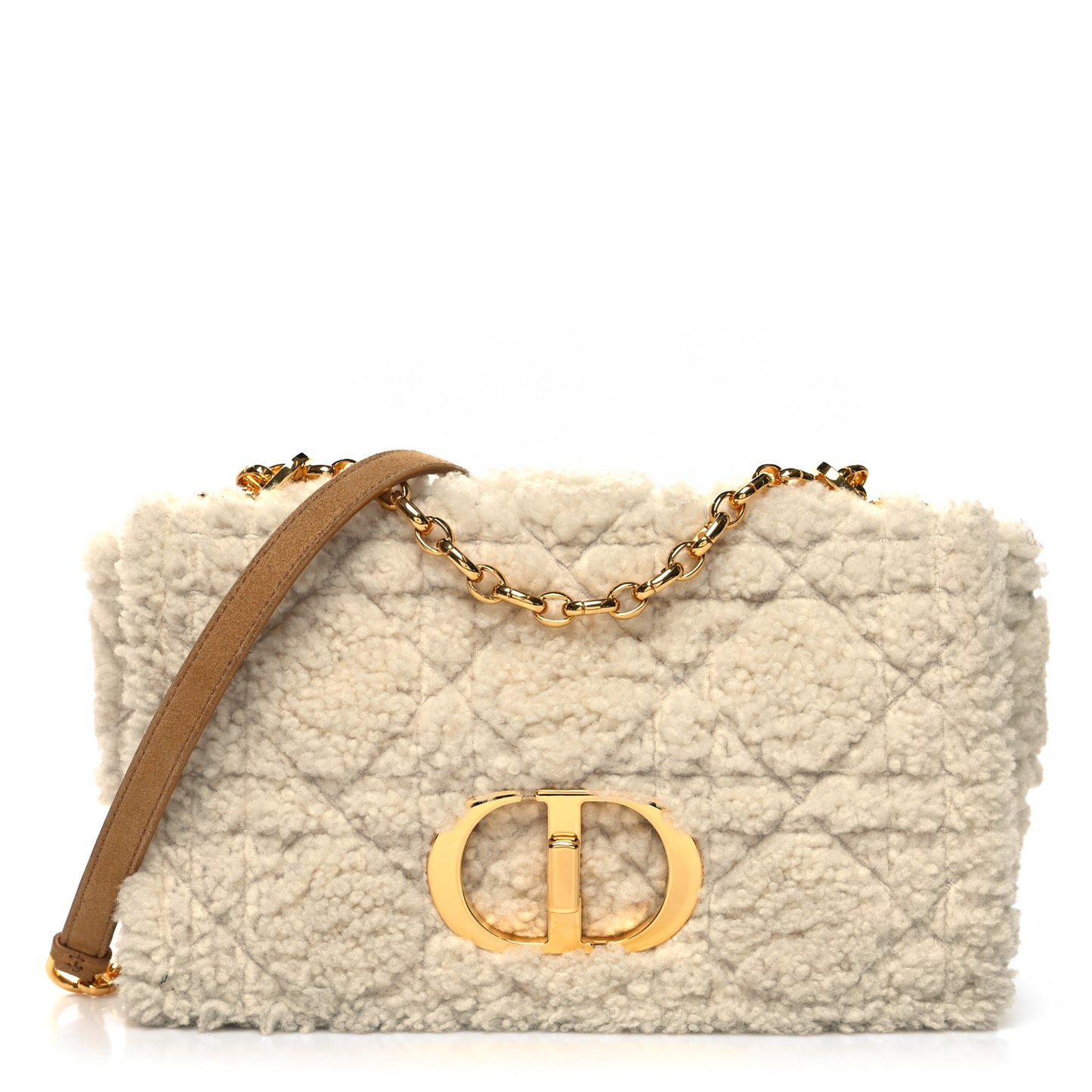 Shearling Cannage Medium Caro Bag Natural