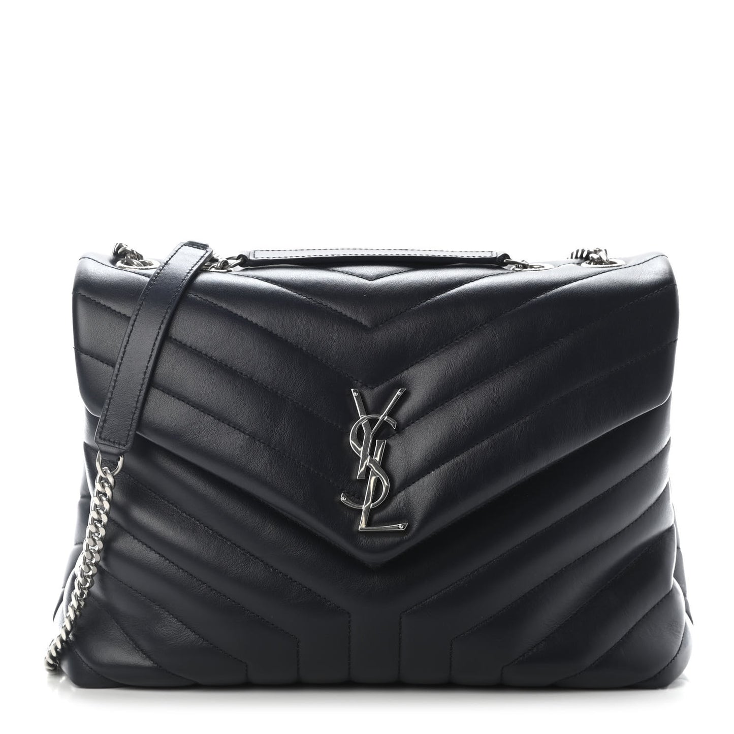 Calfskin Y Quilted Monogram Medium Loulou Chain Satchel Medium Blue