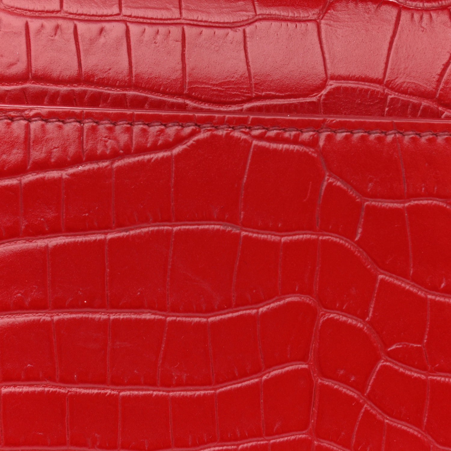 Saint Laurent Calfskin Crocodile Embossed Monogram Sunset Chain Wallet Rouge Eros 12 of 17