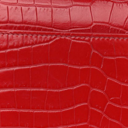 Saint Laurent Calfskin Crocodile Embossed Monogram Sunset Chain Wallet Rouge Eros 12 of 17