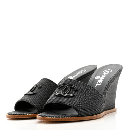 Chanel Canvas CC Wedge Sandals 40 Black 3 of 9