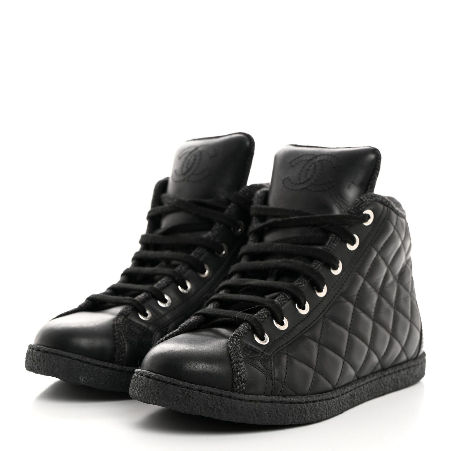 Lambskin Quilted High Top Sneakers 36.5 Black