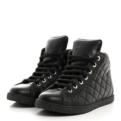Chanel Lambskin Quilted High Top Sneakers 36.5 Black 3 of 9