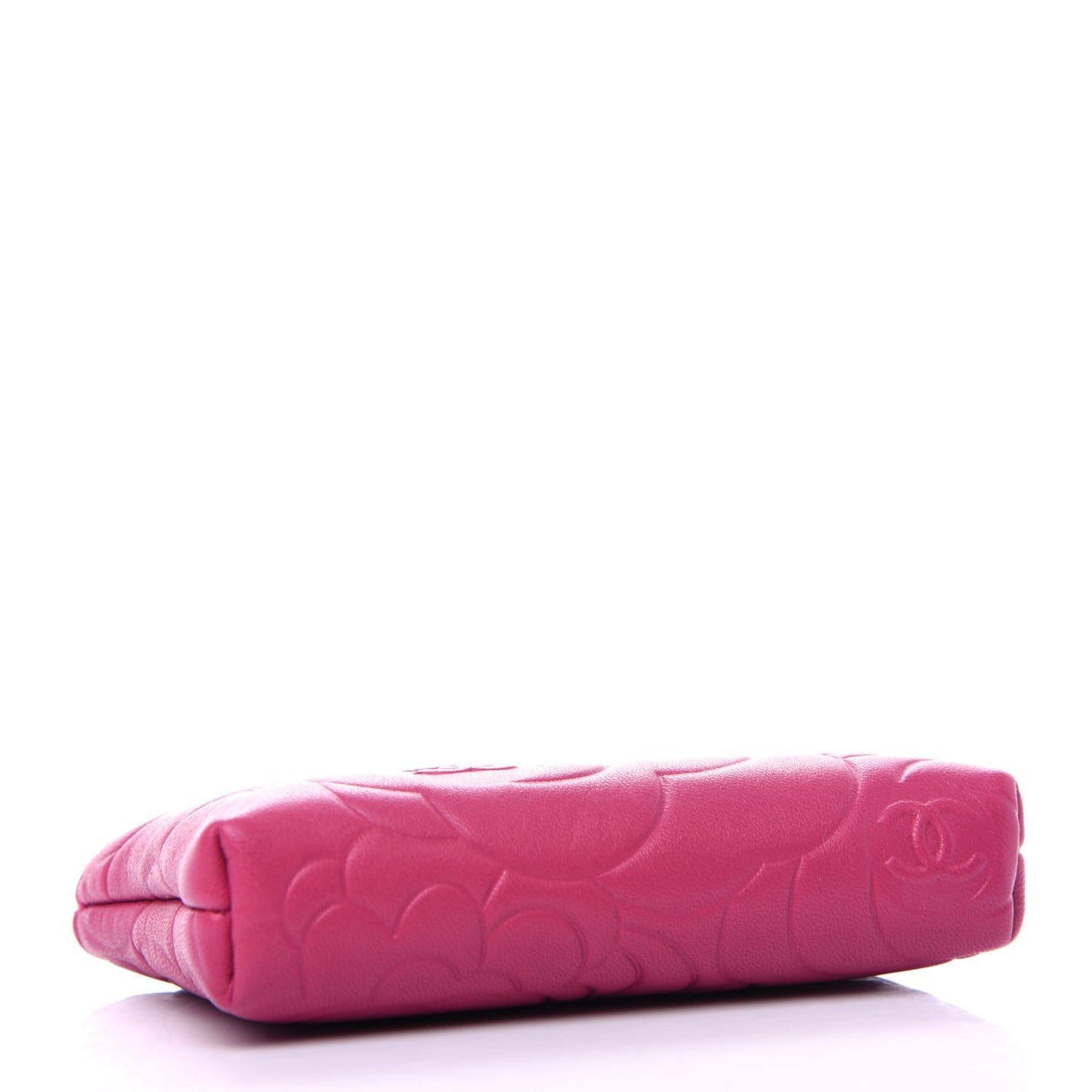 Lambskin Camellia Embossed Key Holder Case Fuchsia