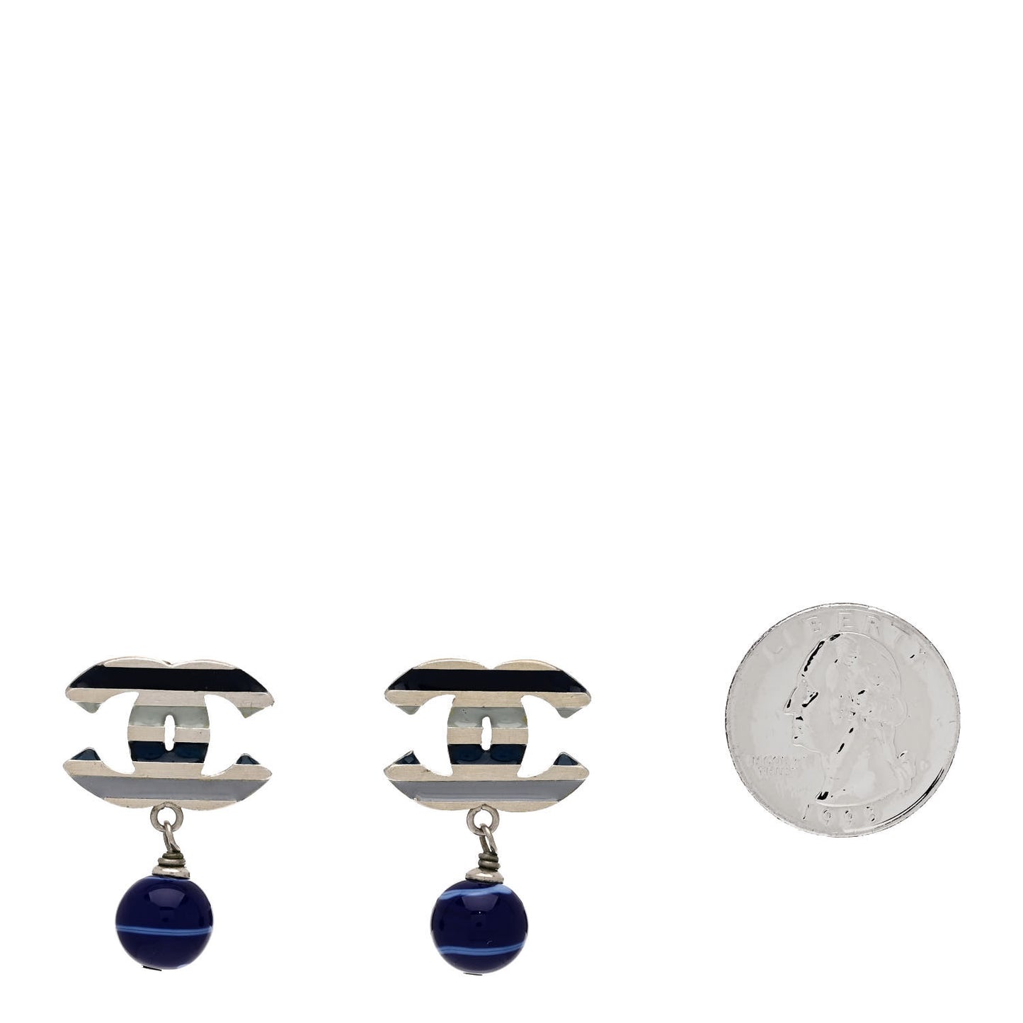 Enamel CC Bead Drop Earrings Blue Silver