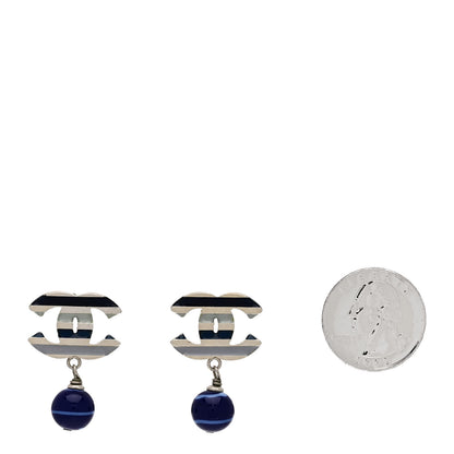 Chanel Enamel CC Bead Drop Earrings Blue Silver 2 of 5
