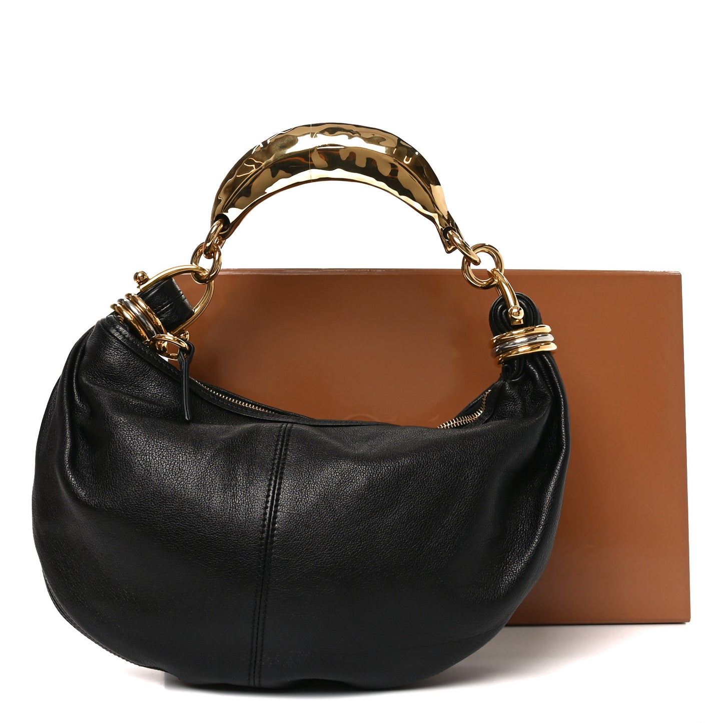 Grained Buffalo Small Bracelet Hobo Bag Black