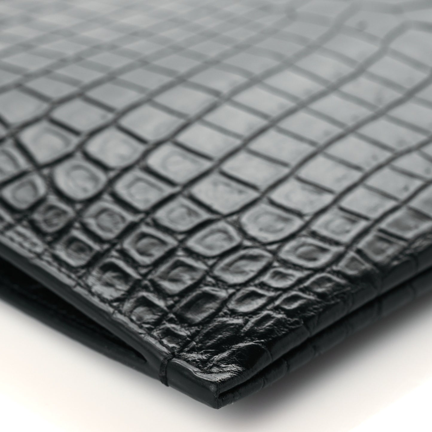 Calfskin Crocodile Embossed Zip Mini Tablet Sleeve Black