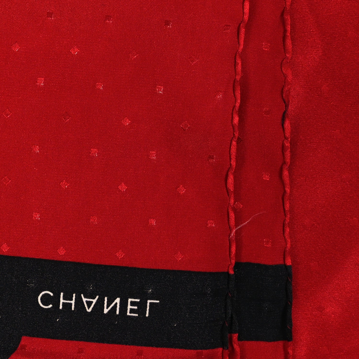Chanel Silk Logo Ribbon Square Scarf Red Black 3 of 3