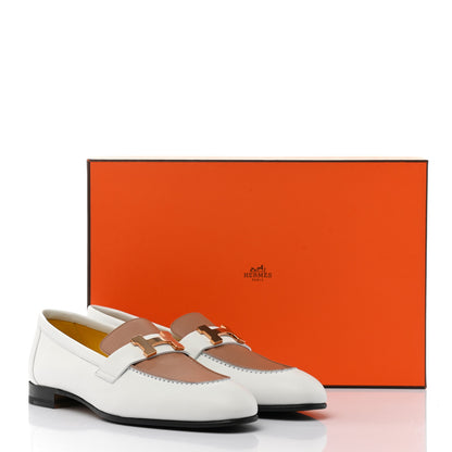 Hermes Calfskin Womens Paris Loafers 37 White Bois De Santal 10 of 10