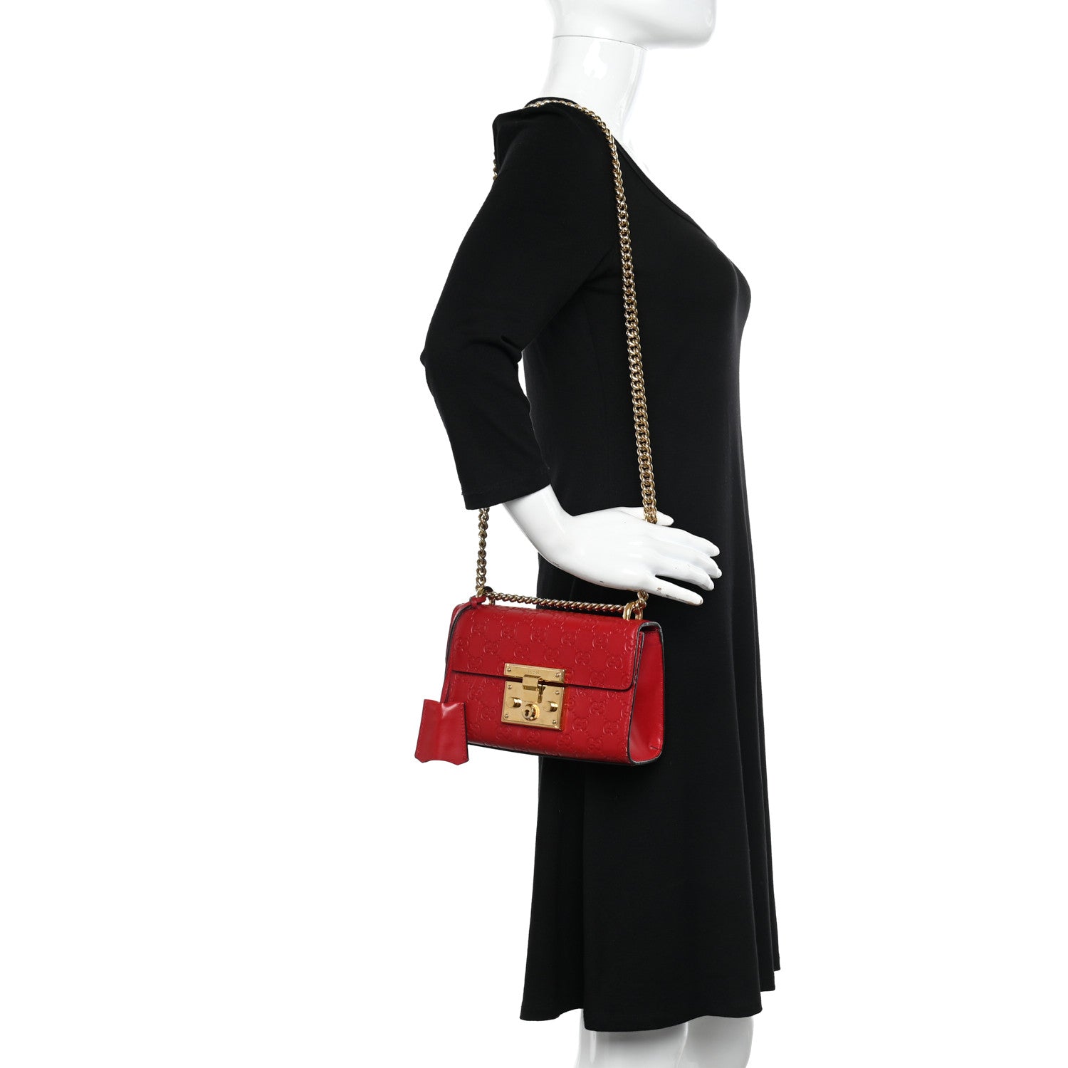 Gucci Guccissima Small Padlock Shoulder Bag Hibiscus Red 2 of 12