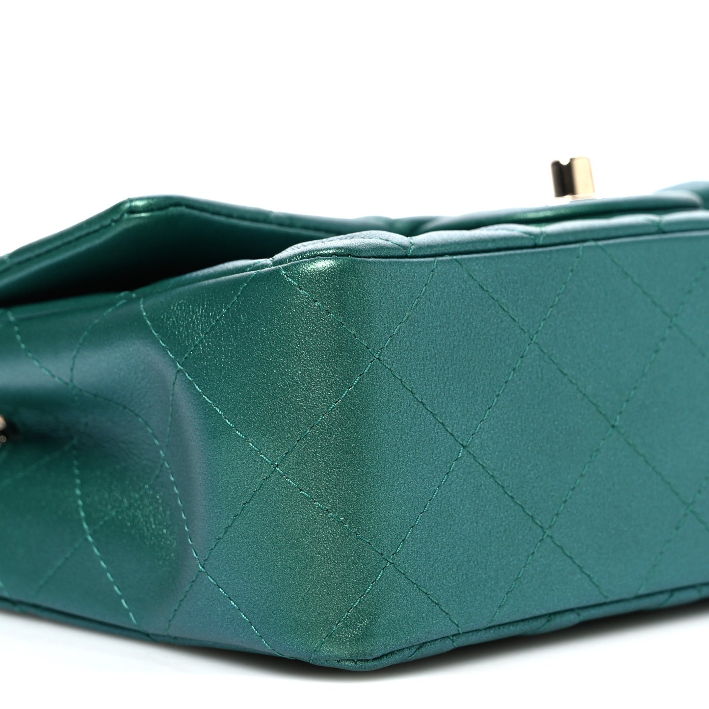 Iridescent Lambskin Quilted Mini Rectangular Flap Green