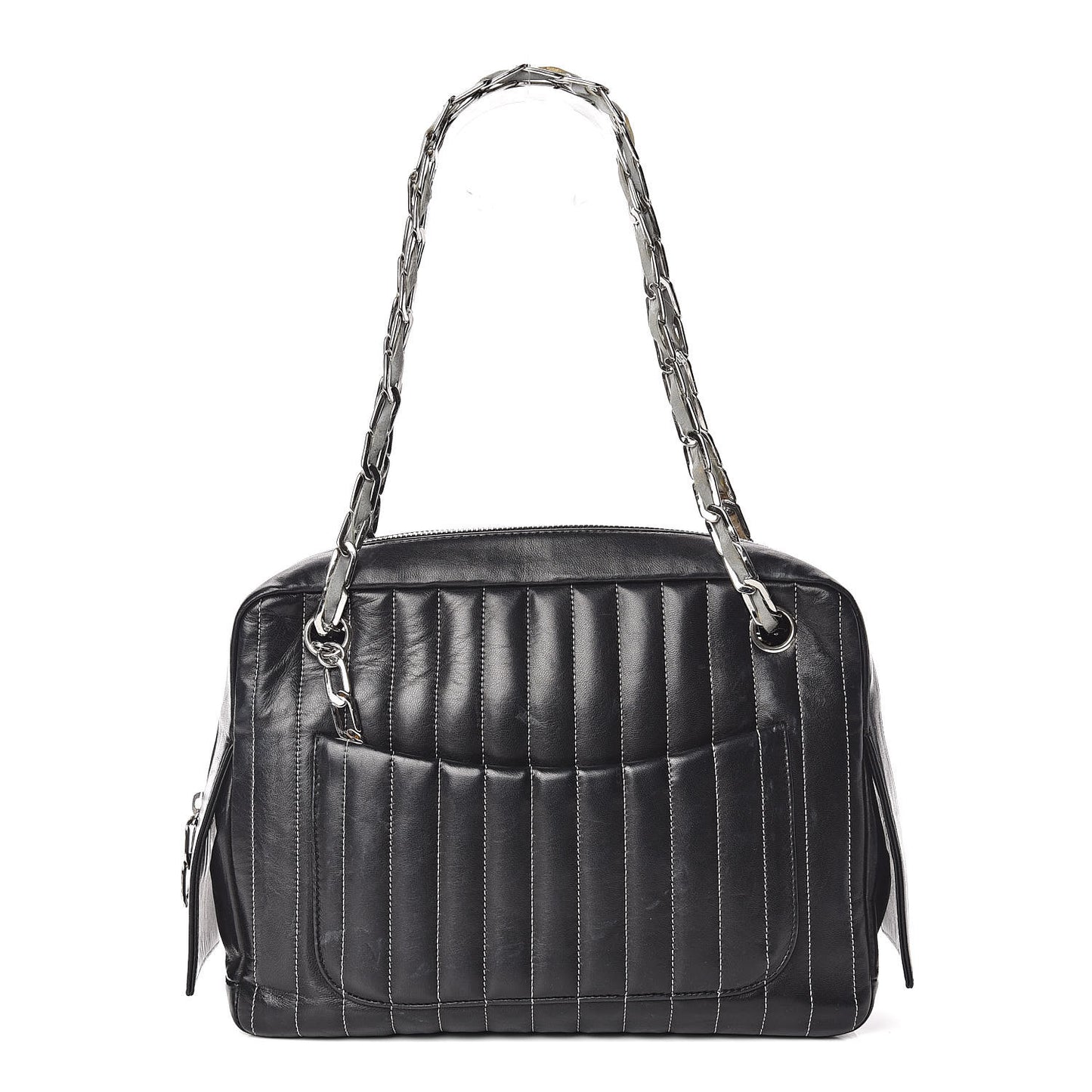Lambskin Vertical Quilted Mademoiselle Camera Case Black