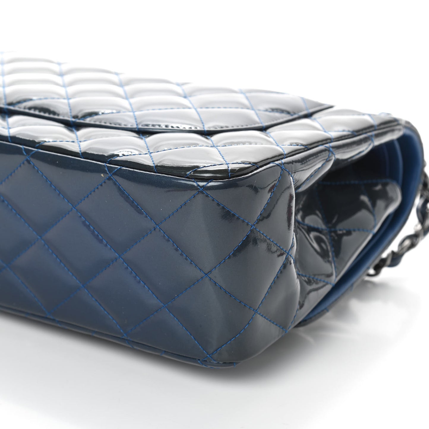 Patent Quilted Jumbo Double Flap Blue