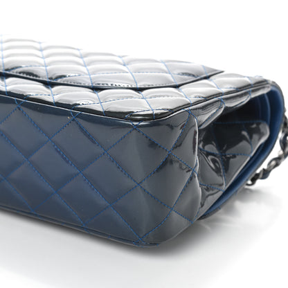 Chanel Patent Quilted Jumbo Double Flap Blue 10 of 10