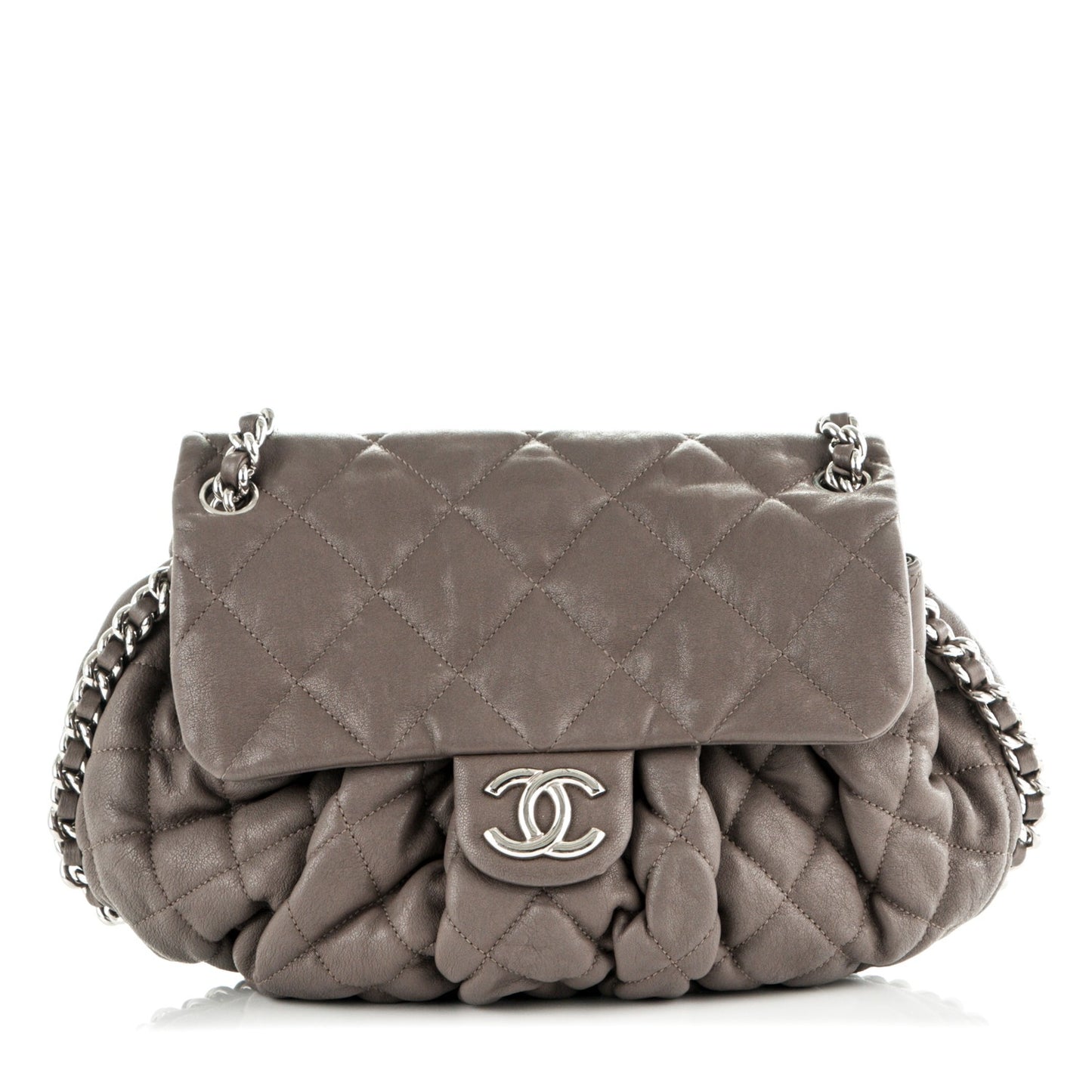 Washed Lambskin Quilted Medium Chain Around Messenger Taupe