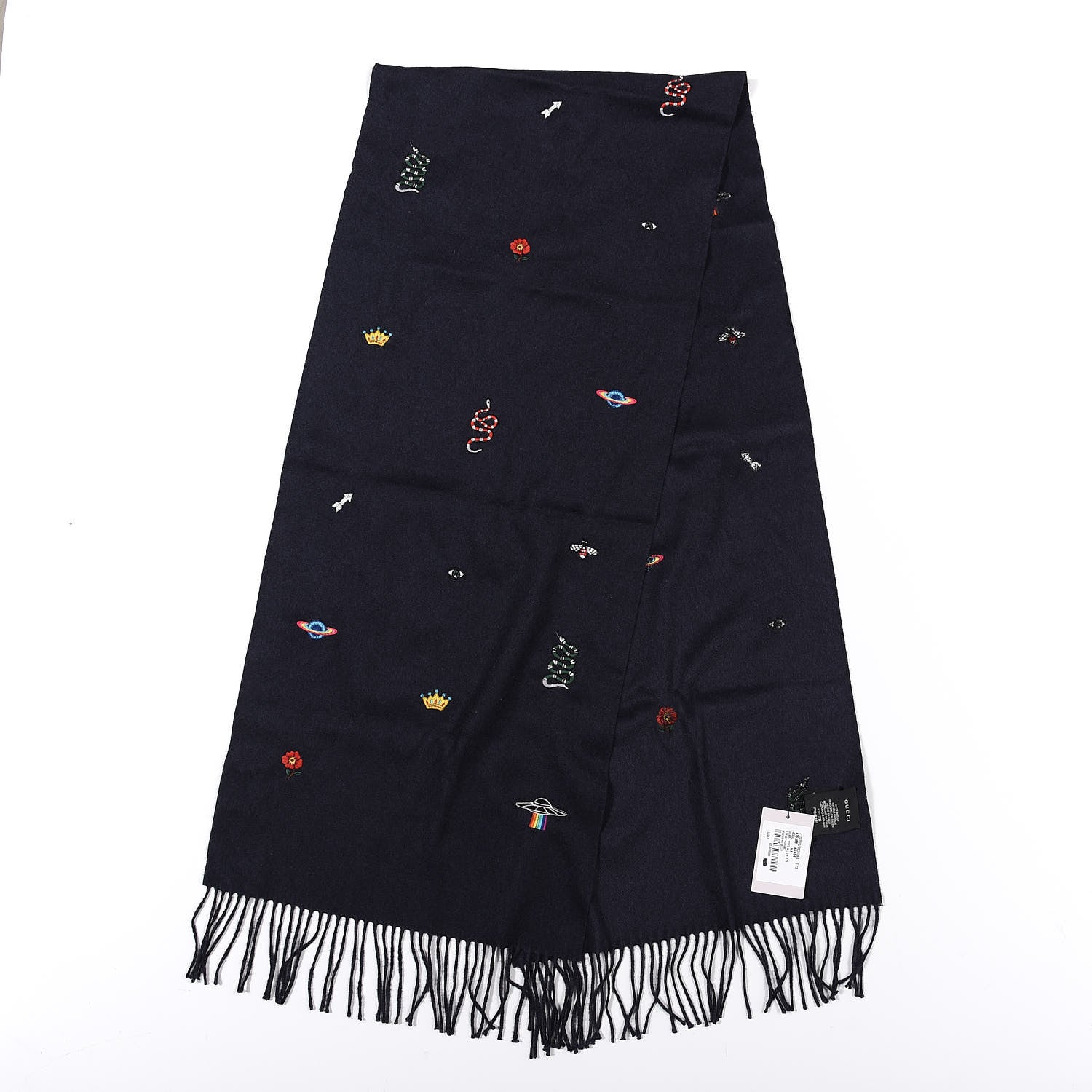 Gucci Silk Cashmere Soft Mixer Fringe Scarf Midnight Blue 2 of 4