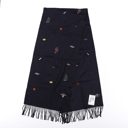 Gucci Silk Cashmere Soft Mixer Fringe Scarf Midnight Blue 2 of 4