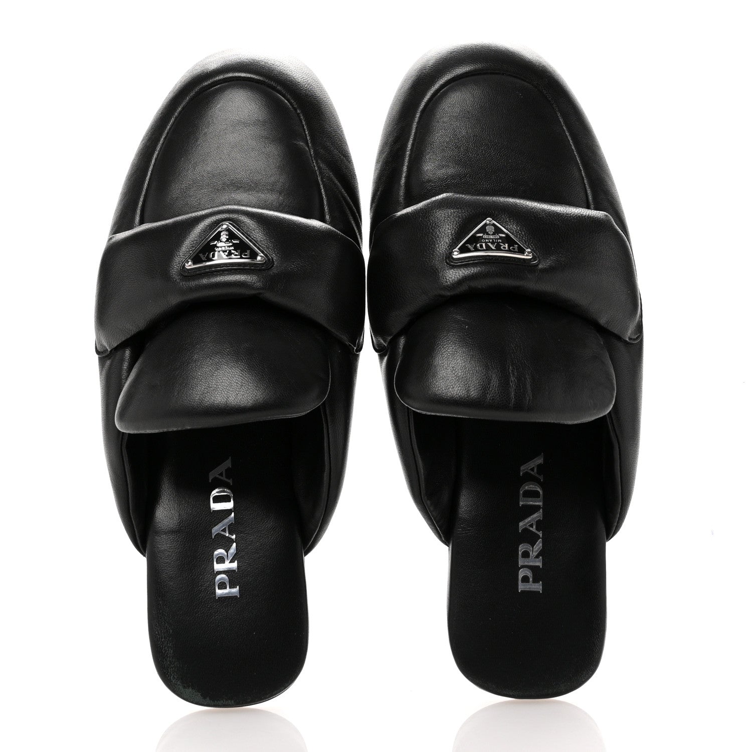 Prada Nappa Soft Padded Metal Triangle Logo Lug Sole 20mm Mules 38.5 Black 2 of 11
