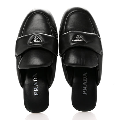 Prada Nappa Soft Padded Metal Triangle Logo Lug Sole 20mm Mules 38.5 Black 2 of 11