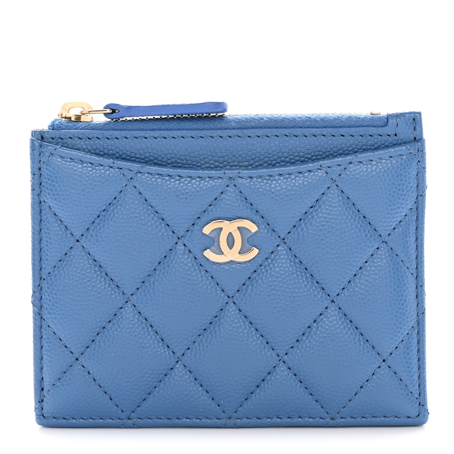 Caviar Quilted CC Zip Card Holder Blue