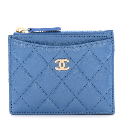 Chanel Caviar Quilted CC Zip Card Holder Blue 1 of 9