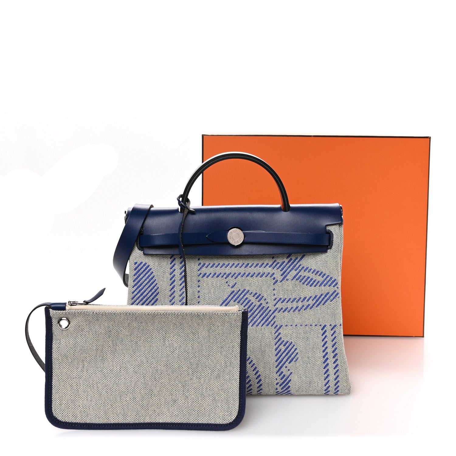 Hermes Vache Hunter Toile H Brides de Gala Herbag Zip Retourne 31 PM Bleu De France Ecru Black Bleu Saphir 12 of 12