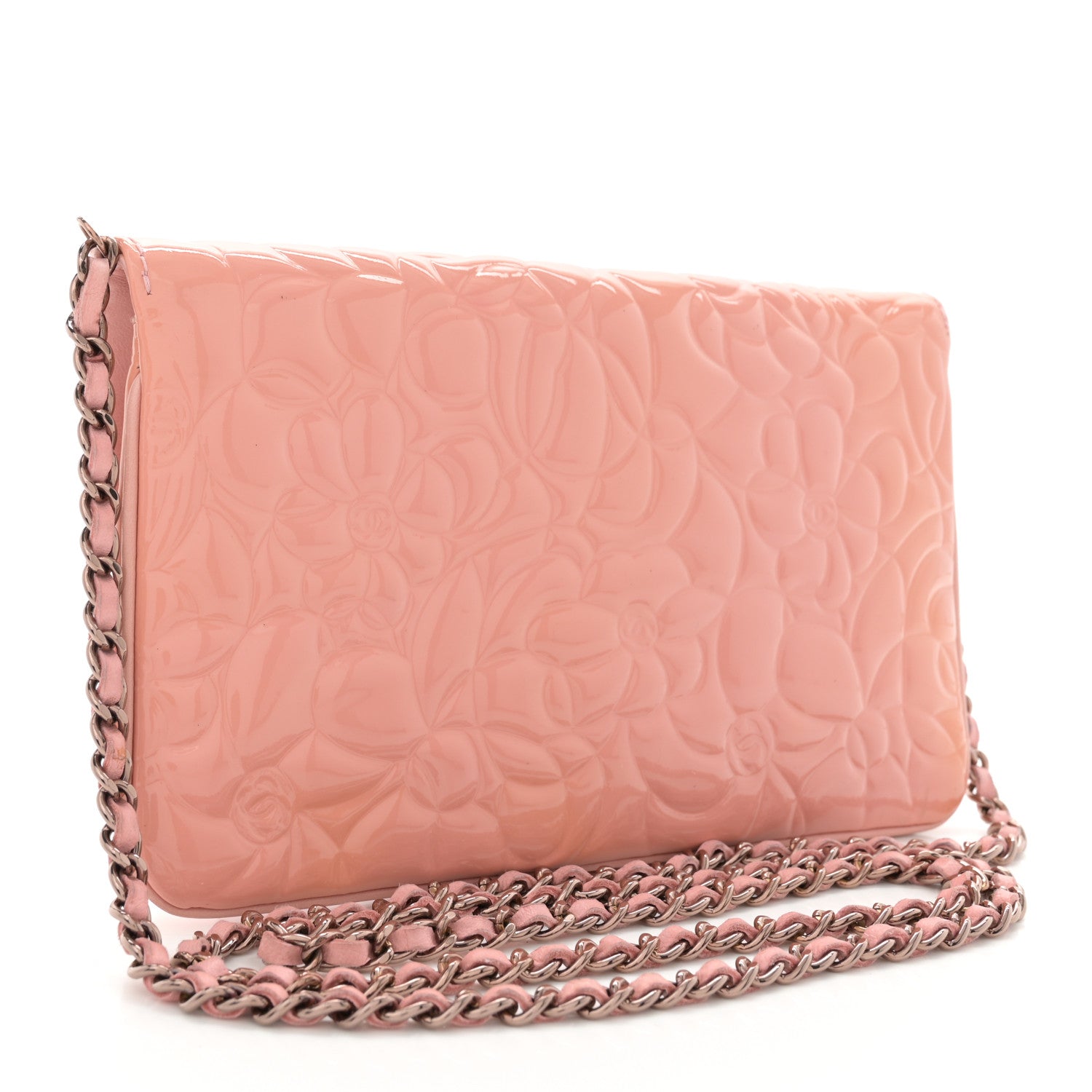 Chanel Patent Calfskin Camellia Embossed Flap Pochette Pink 3 of 13