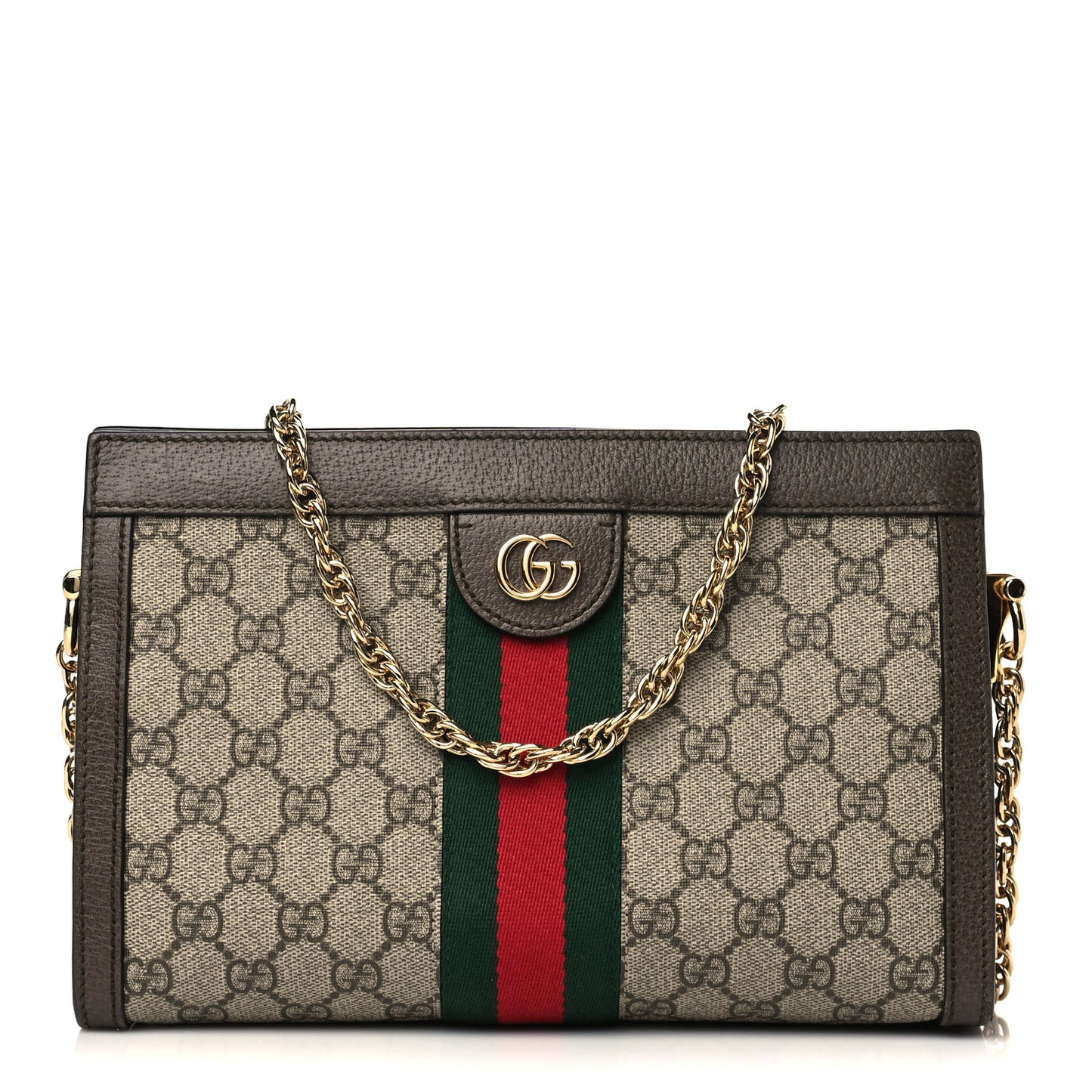 GG Supreme Monogram Web Small Ophidia Chain Shoulder Bag Brown