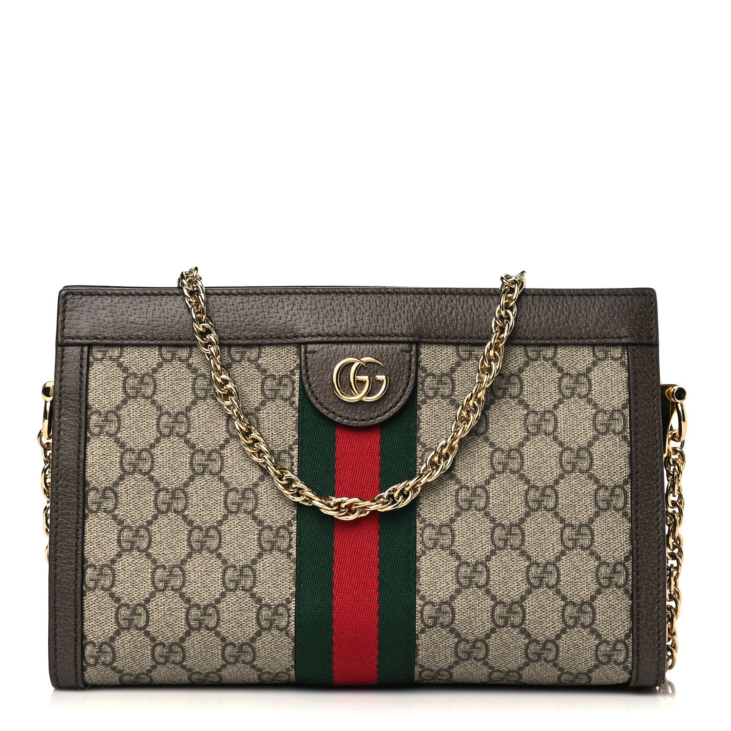 Gucci GG Supreme Monogram Web Small Ophidia Chain Shoulder Bag Brown 1 of 6