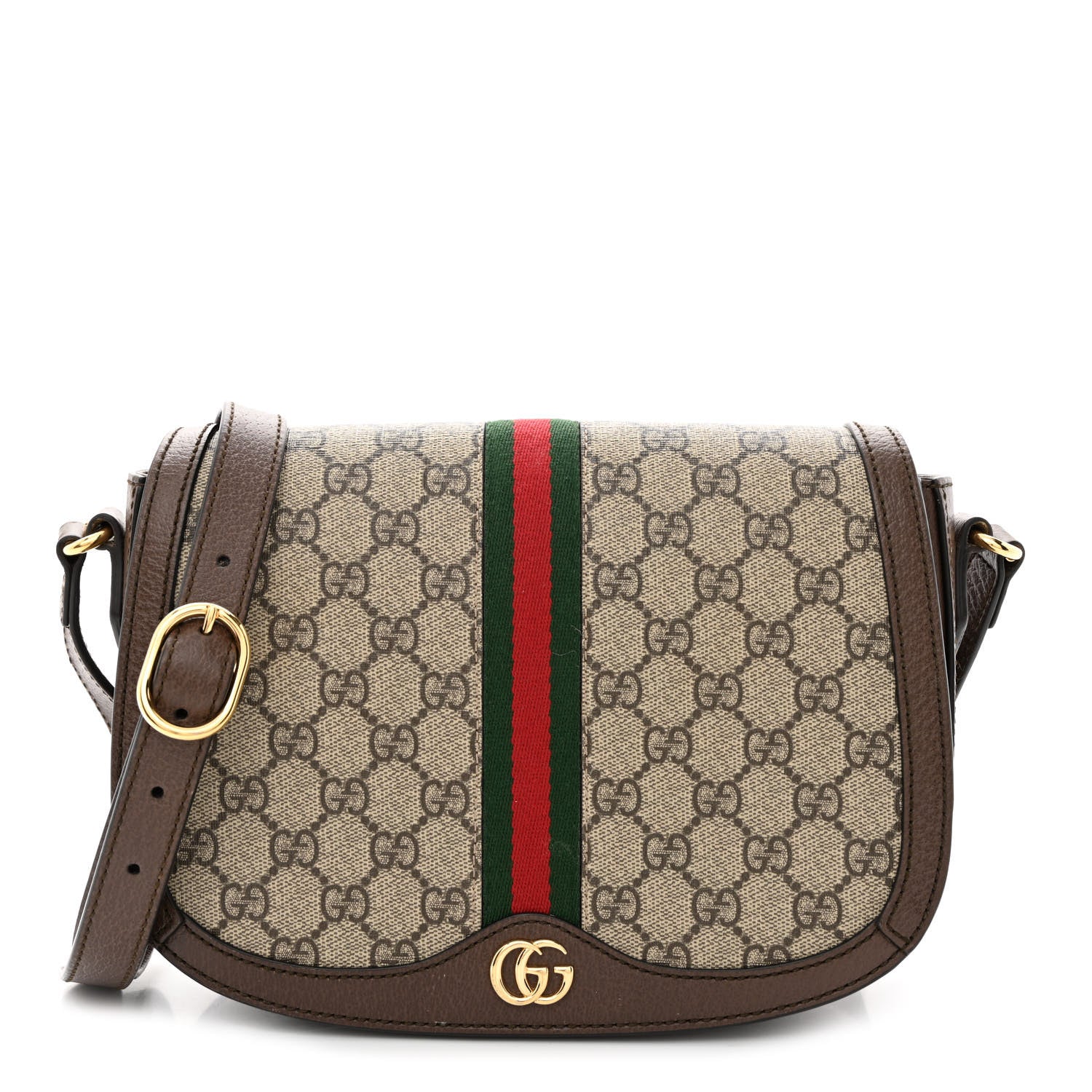Gucci GG Supreme Monogram Web Small Ophidia Flap Messenger Bag Brown 1 of 12