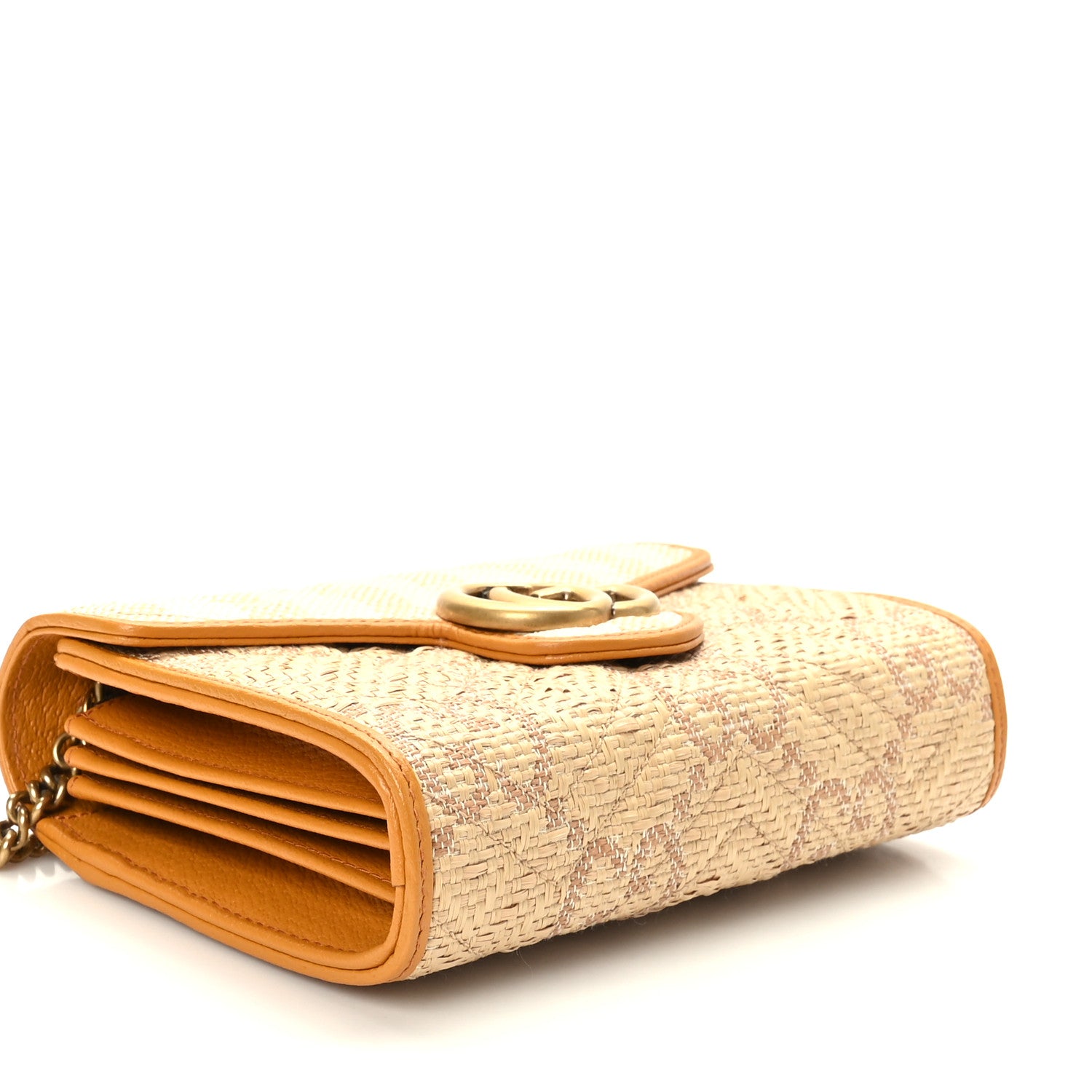 Gucci Raffia GG Monogram Matelasse GG Marmont Chain Wallet Natural Beige Off White Sun Oil 4 of 11