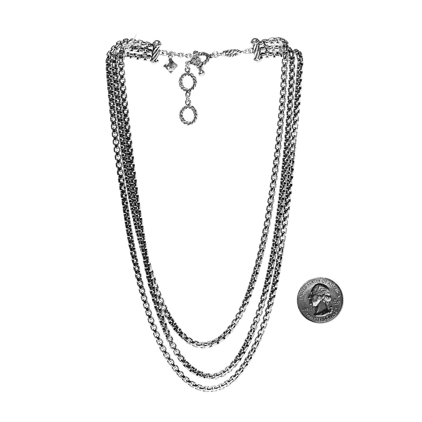 Sterling Silver Box Chain Three Strand Necklace