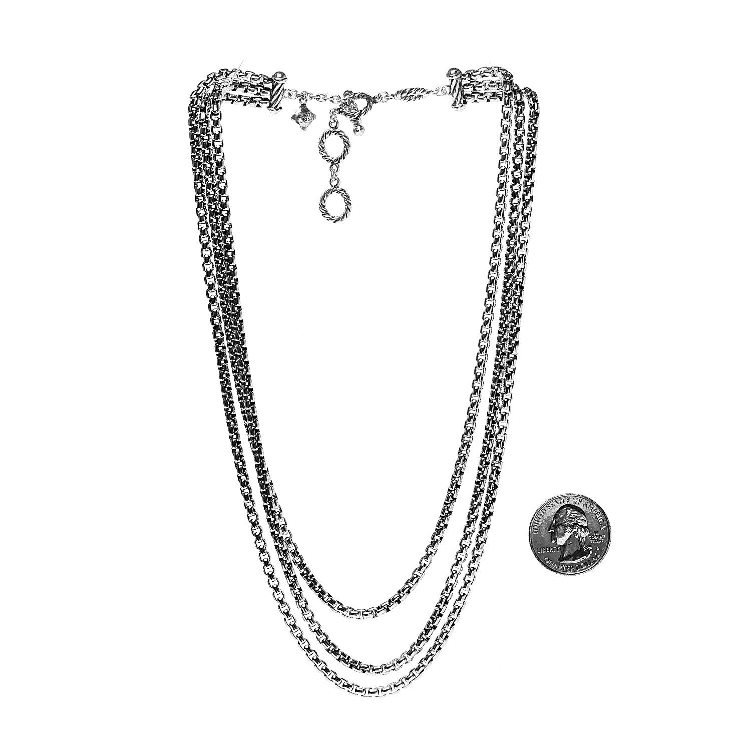 David Yurman Sterling Silver Box Chain Three Strand Necklace 2 of 5