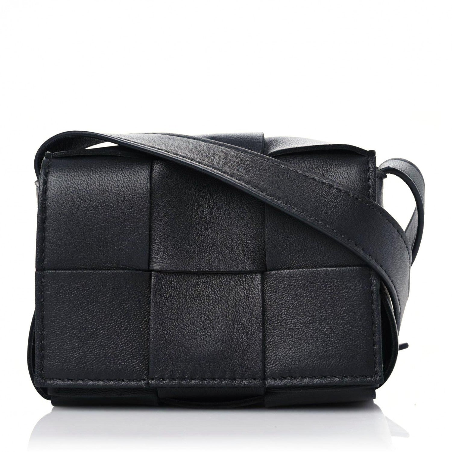 Bottega Veneta Lambskin Maxi Intrecciato Extra Mini Cassette Crossbody Bag Black 1 of 8
