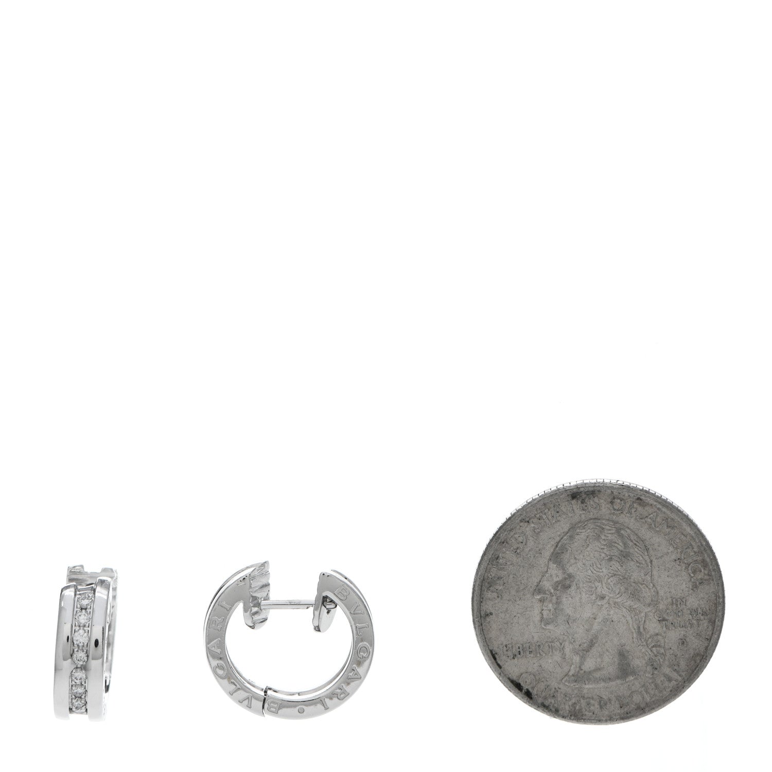 Bulgari 18K White Gold Diamond Small B.Zero1 Hoop Earrings 2 of 5