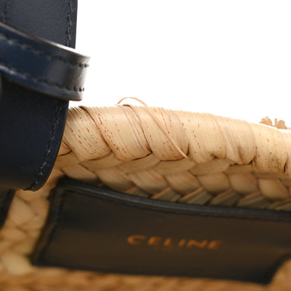 Celine Raffia Calfskin Triomphe Medium Panier Navy Blue 10 of 11