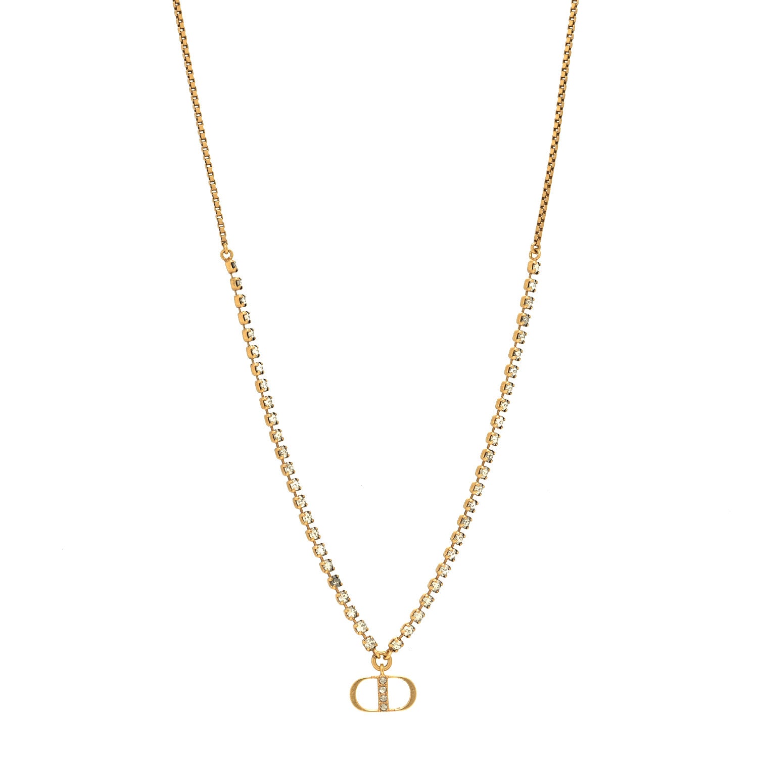 Christian Dior Metal Crystal Petite CD Necklace Gold 1 of 6