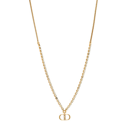 Christian Dior Metal Crystal Petite CD Necklace Gold 1 of 6