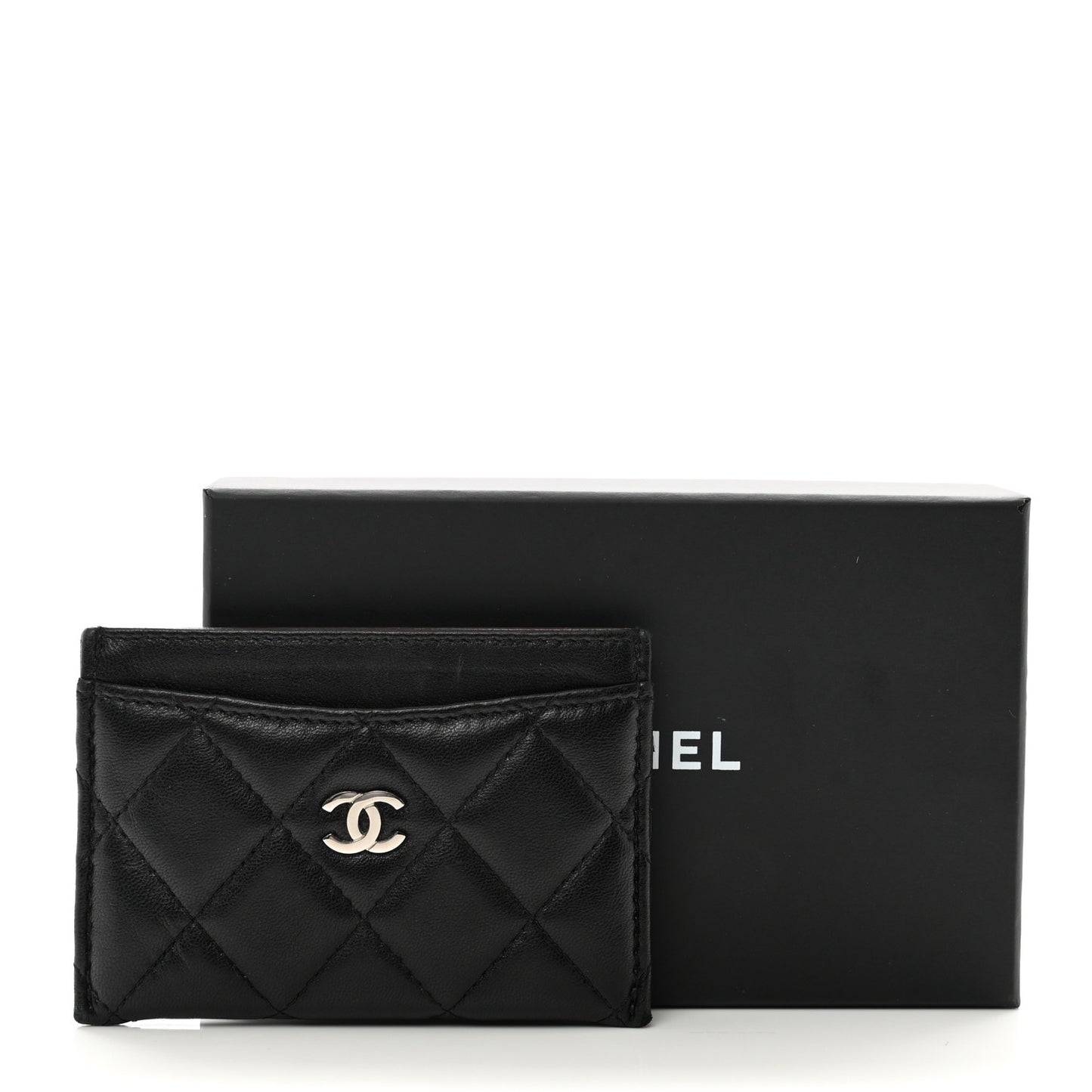 Lambskin Quilted Card Holder Black