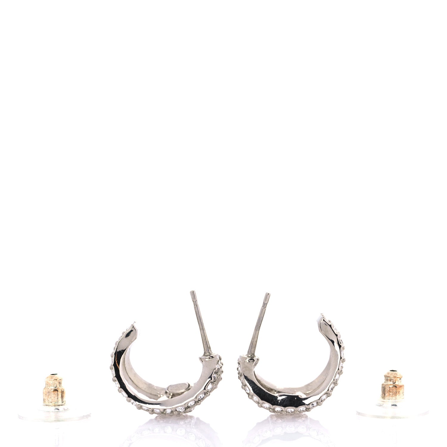 Chanel Crystal CC Hoop Earrings Silver 3 of 5