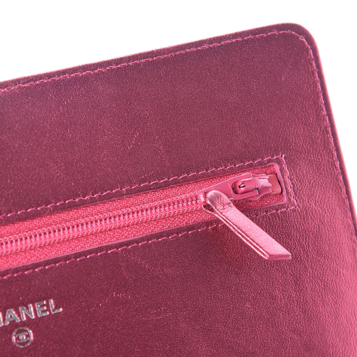 Metallic Patent Calfskin Quilted Boy Wallet On Chain WOC Fuchsia