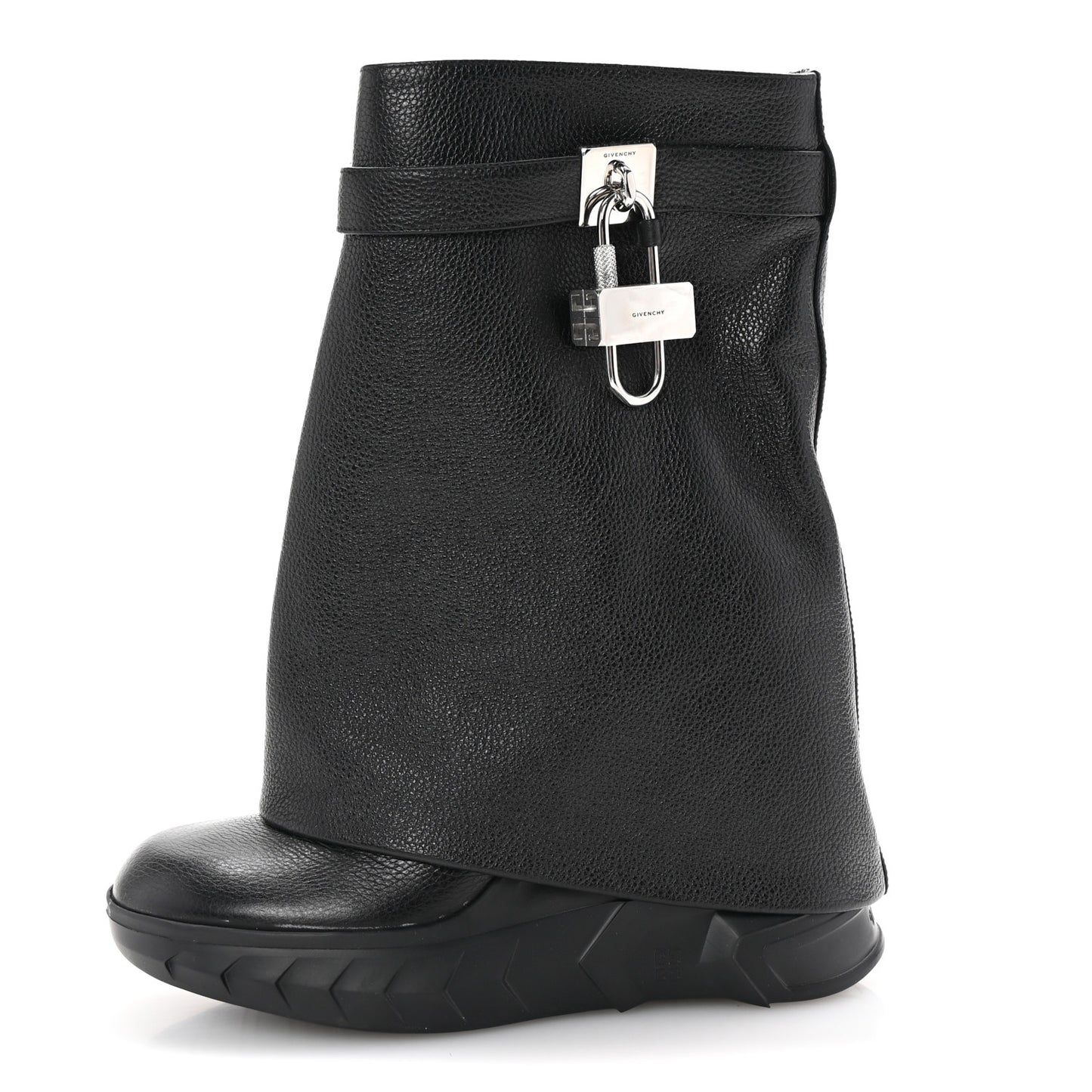 Grained Calfskin Shark Lock Biker Ankle Boots 38 Black