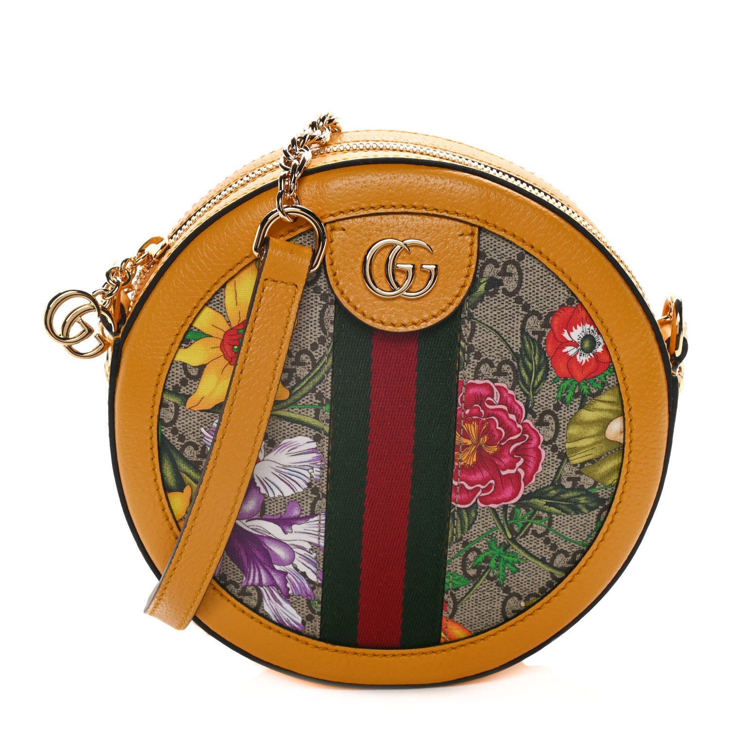 Gucci GG Supreme Monogram Flora Web Mini Ophidia Round Shoulder Bag Beige Multicolor Crop 1 of 11