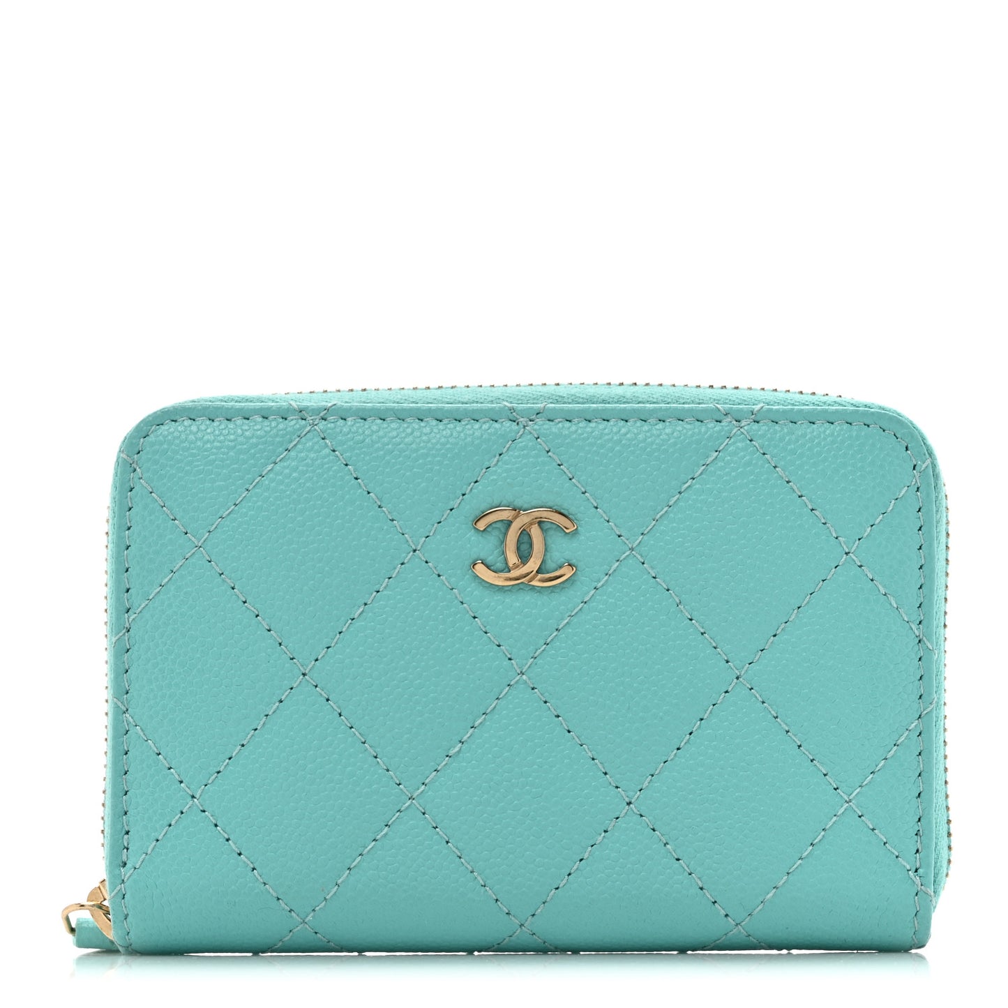 Caviar Quilted Zip Coin Purse Turquoise